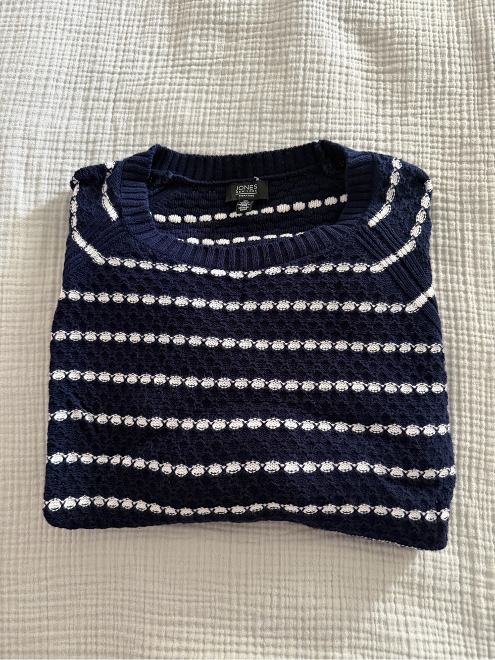 Jones New York Navy & White Striped Crewneck Sweater